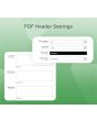 <h4><b>Product PDF Header Settings:</b></h4>
</br>

Decide to configure PDF header via Yes/No option. Personalize Header font styling and size. Add text to the areas like left, right and centre as per the requirement. 