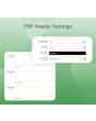 <h4><b>Product PDF Header Settings:</b></h4>
</br>

Decide to configure PDF header via Yes/No option. Personalize Header font styling and size. Add text to the areas like left, right and centre as per the requirement. 